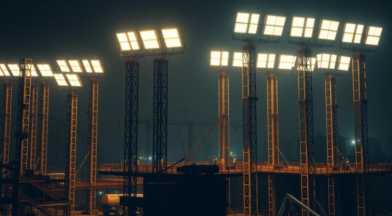 Iluminação potente para manter obras seguras durante a noite